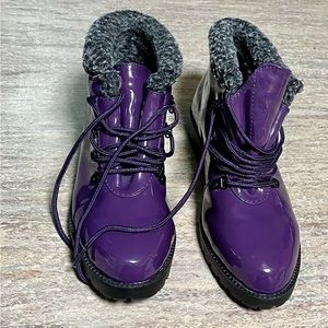Valley Lane purple glossy ankle combat boots